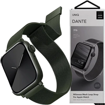 Afbeelding van UNIQ Dante band Apple Watch Serie 4/5/6/7/8/SE/SE2 42/44/45mm RVS groen/groen