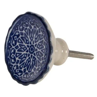 Afbeelding van Clayre &amp; Eef Deurknop Ø 4x4 cm Blauw Keramiek Rond Bloem Meubelknop
