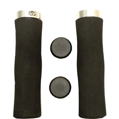 Afbeelding van FALKX Soft handvatten, met zilveren lock ring, lengte 130/130mm, zwart. werkplaatsverpakking