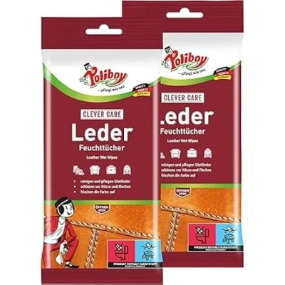 Afbeelding van Poliboy Lederen vochtige doekjes, voor onderhoud en reiniging van glad leer, 2 x 20 doekjes