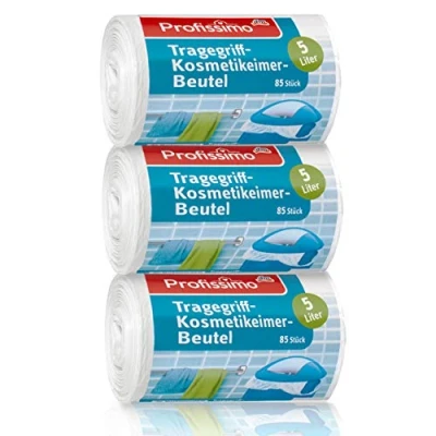 Afbeelding van Profissimo Cosmetica vuilniszakken met draaggreep, 5 liter, verpakking van 3 stuks, 255 x 85 recyclebaar polyethyleen PE.