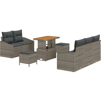 Afbeelding van vidaXL 8 delige Tuin Sofa Set met Kussens Grijs Poly Rattan Acaciahout