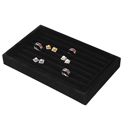 Afbeelding van Rangement Bague, ringen lade opbergdoos display sieraden fluwelen sleuf doos 4 kleuren 7 sleuven kan 50 70 (zwart)