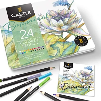 Afbeelding van Castle Arts Themed 24 gekleurde Potlood Set in Tin Box, perfecte kleuren voor &#039;Botanical&#039; Art. Met kwaliteit, gladde kernen, superieure menging en gelaagdheid prestaties geweldige