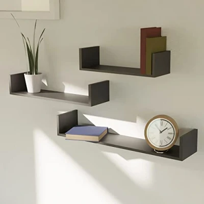 Afbeelding van INDA Exclusiv 3 stuks MDF wandrek, hangrek, CD board, boekenrek, zwevend rek, zwart, B30/45/60 cm