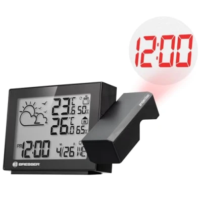 Afbeelding van BRESSER Weerstation MeteoTemp P Projectie Klok Zwart Weersvoorspelling