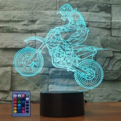 Afbeelding van Creatieve 3D Motorfiets Nachtlampje USB Aangedreven Afstandsbediening Raak Schakelaar Decor Tafellamp 7/16 Kleur Veranderende LED Verjaardagscadeau Kinderen Cadeau Kerst Decoratie