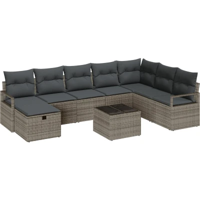 Afbeelding van vidaXL 9 Delige Tuin Sofa Set met Kussens Grijze Poly Rattan