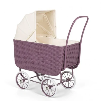 Afbeelding van ByAstrup retro rotan poppenwagen / poppenbed paars