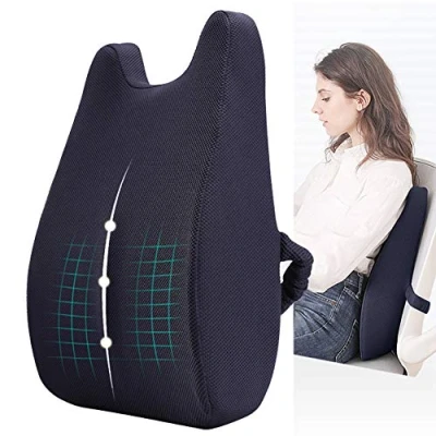 Afbeelding van Memory Foam Lumbar Support Pillow, Travel Back Cushion Portable, Ergonomic Seat Pad, for Office Chair/Car Seat/Back Pain Relief, Dubbele Kussensloop