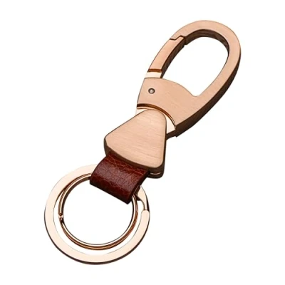 Afbeelding van Cerbery Sleutelhanger van leer met ringen en geschenkdoos, autocadeau, sleutelkoord, sleutelhanger, goud, M