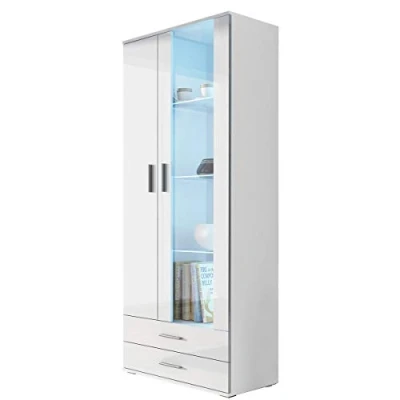 Afbeelding van vitrine vitrinekast staande SOHO hoogglans (corpus: wit mat front: hoogglans)