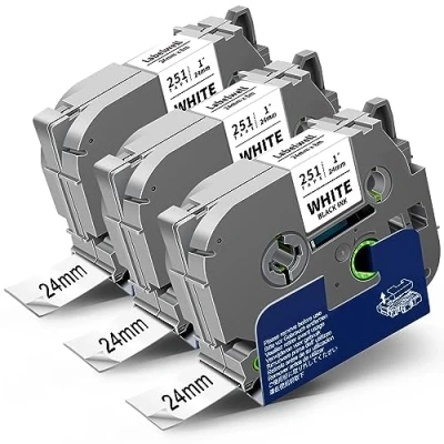 Afbeelding van 3x Labelwell compatibele TZe 251 TZ 24 mm labeltape voor Brother P touch tapes TZe251 Ptouch PT P710BT PTP700 E500VP P750W D600VP H500LI 2430 Cube, zwart op wit