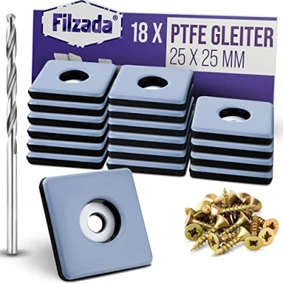 Afbeelding van Filzada® 18x Teflon glijders om te schroeven 25 x mm (vierkant) meubelglijders/tapijtglijders PTFE (Teflon) incl.