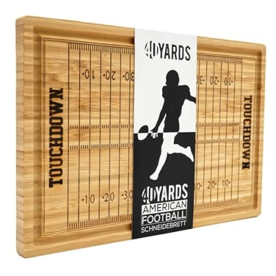 Afbeelding van 40YARDS American Football Snijplank van bamboehout met gegraveerd voetbalspeelveld (38 x 25 2 cm), groot voetbalbord sapgoot voor vlees en groenten, cadeau voetbalfans