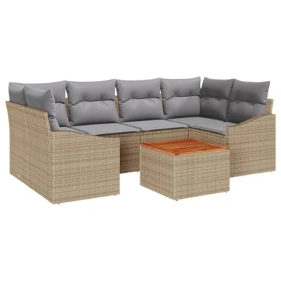 Afbeelding van vidaXL 7 delige Tuin Sofa Set met Kussens Beige Poly Rattan Acacia