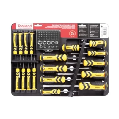 Afbeelding van Schroevendraaier en bitset Toolland (Schroevendraaiers, Precisieschroevendraaiers, ¼ doppen, Bits, Koppelstuk, Bithouder)