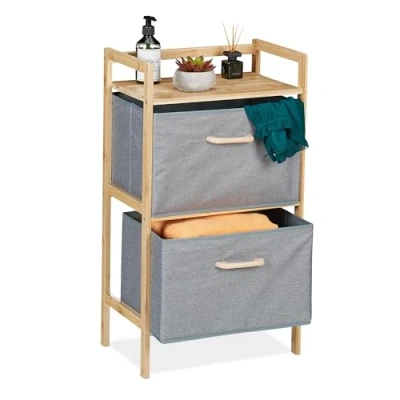 Afbeelding van Relaxdays badkamerrek met manden 2 vakken bamboe stof wassorteerder wasmand rek