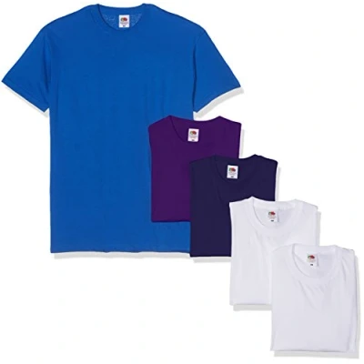 Afbeelding van Fruit of the Loom Zwaar T shirt voor heren, verpakking van 5 stuks, Wit/Navy/Paars/Royal, L