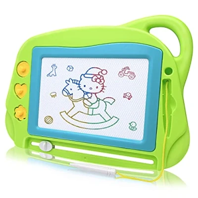 Afbeelding van Magnetische Tekentafel voor Kinderen Reisgrootte, Kleurrijke Schrijftablet Mini Uitwisbaar ets Schetsblok Educatief Speelgoed Peuters met 3 Stempels en 1 Pen Knderen