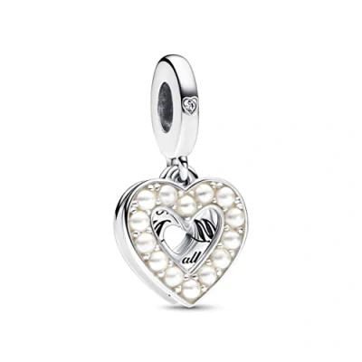 Afbeelding van Pandora 792649C01 Parelmoer wit hart dubbele hangende bedel