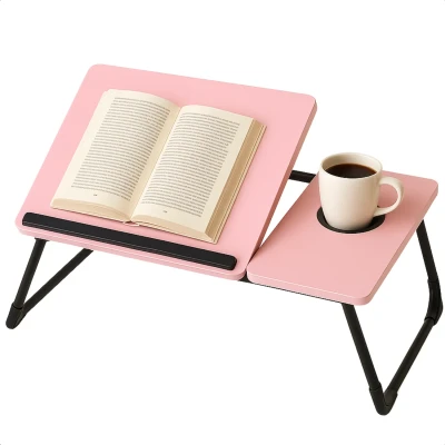 Afbeelding van Cheqo® Verstelbare Laptoptafel Laptopstandaard Laptop Tafel Opklapbare Bedtafel MDF Banktafel Anti slip Ontbijttafel Ontbijt op Bed Metaal Roze