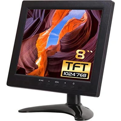 Afbeelding van WHOLEV Mini monitor HDMI 8 inch TFT LCD 1024x768 met AV/VGA/HDMI/BNC/USB hoofdtelefoon, ingebouwde luidspreker voor kantoor, bedrijf, thuisbeveiliging, Raspberry Pi CCTV IP camera