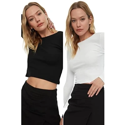 Afbeelding van Trendyol TWOAW22BZ0331 Volwassenen Vrouwen Blouse 2 pack Zwart wit XL
