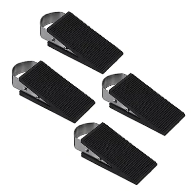 Afbeelding van Relaxdays deurwig rubber set van 4 deurstopper grond deurstop rvs driehoek klein
