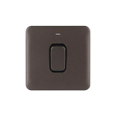 Afbeelding van Schneider Electric Lisse Schroefloze Deco Enkele Hoge Stroomlichtschakelaar met Neon Indicator, Dubbele Pole, 50A, GGBL4011BMB, Mokka brons Zwart Insert