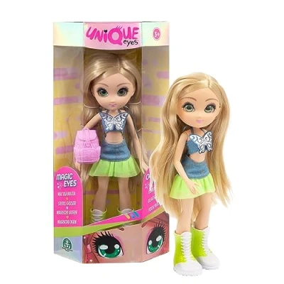Afbeelding van UNIQUE EYES, MYM443 Pop 25 cm Amy, met haar blik &quot;Wer dich Folgt der Eyes&quot;, kleding voor lente en zomer, speelgoed kinderen vanaf 3 jaar