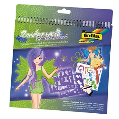 Afbeelding van folia 41201 sjablonenboek Zauberwelt blok met 36 schildersjablonen, 5 sjablonen en 1 stickervel ideaal voor meisjes