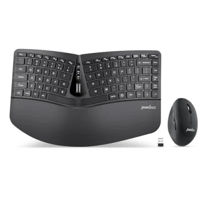 Afbeelding van Perixx PERIDUO 606 Draadloos Mini Ergonomisch Toetsenbord met Draagbare Verticale Muis Verstelbare Palm Rest Stand Membraan toetsen Laag Profiel US Engels