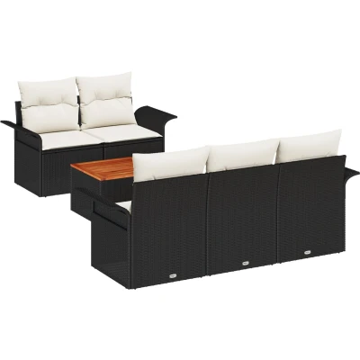 Afbeelding van vidaXL 6 delige Tuin Sofa Set met Kussens Zwart Poly Rattan Acacia