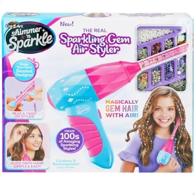 Afbeelding van ColorBaby Shimmer N Sparkle haarsieraad applicator, draadloos en oplaadbaar, incl. 600 gekleurde edelstenen, 8 kleine kammen, stickers, meisjes speelgoed, vanaf jaar (47912)