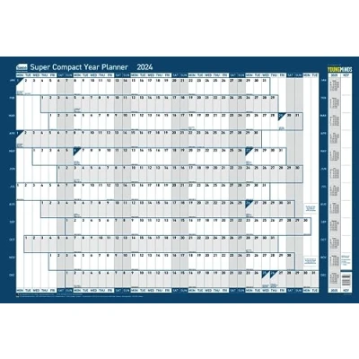 Afbeelding van Sasco 2024 Super Compacte Jaarlijkse Wandplanner, Papier Mini Whiteboard Poster Stijl Droog Uitwisbare Kalender, Kleine Wandplanner met Dry Erase Pen &amp; Stickers, Muurkaart Kantoor Notice Board,