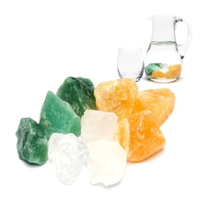 Afbeelding van Edelsteenwater kracht &amp; moed mengsel 100% natuurstenen: bergkristal, sinaasappelcalciet, aventurijn waterstenen/helende stenen