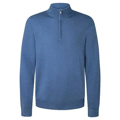 Afbeelding van Hackett London Heren GMD Merino Silk HZIP Pullover Sweater, Blauw (Staal Blauw), XXL, (Steel Blue), XXL