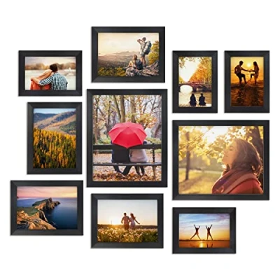 Afbeelding van Giftgarden 10 Stks Multi Fotolijsten Set voor Meerdere Grootte Foto, Twee 8x10, Vier 4x6, 5x7, Zwart