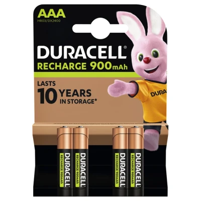 Afbeelding van Batterij oplaadbaar duracell set a 4 stuks AAA 900MAH