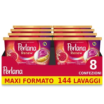 Afbeelding van Perlana Renew Caps Colorati Wasmiddelcapsules, Formule 3 in 1, optimaal voor alle gekleurde kledingstukken, 8 x 18 wasbeurten, totaal 144 wasbeurten