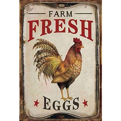 Afbeelding van Schatzmix Nostalgie Kippen Farm Fresh Eggs metalen bord 20x30 cm Deco tin tinnen bord, blik, meerkleurig