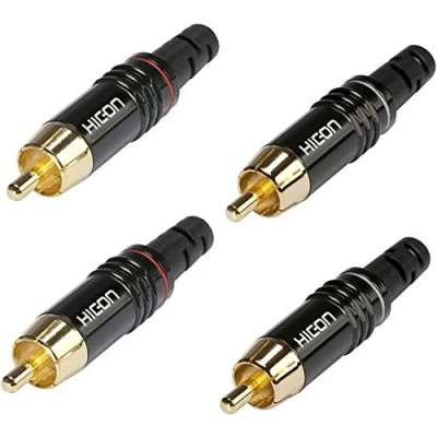 Afbeelding van Hicon HI CM06 NTL RCA connectoren, set van 4 2x + 2 x RED Phono rood/wit, gecodeerd door zomerkabel