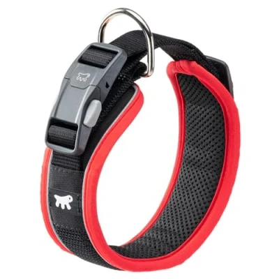 Afbeelding van Ferplast Hondenhalsband GENIUS C25/55, reflecterend, ademend, verstelbaar, snelsluiting, magnetische sluiting, halsband voor grote honden, zachte voering, rood