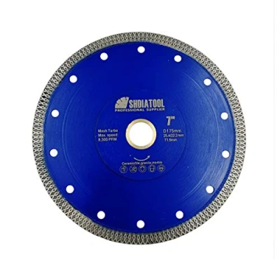 Afbeelding van SHDIATOOL Diamant doorslijpschijf 175 mm Turbo Mesh diamantmes met X velgsegment voor hard keramiek, porselein, tegels, graniet