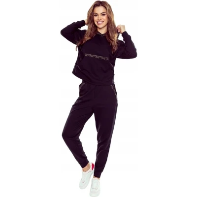 Afbeelding van Eldar Ferbi Stijlvol trainingspak met elegante gouden accenten gemaakt in Europa hoogwaardig huispak Lange Mouw Broek zwart L/XL