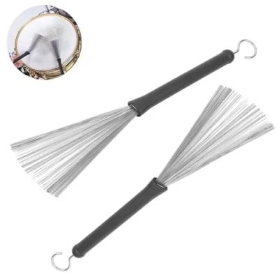 Afbeelding van Zwenjuan Trommelborstel, 2 stuks jazz drumstick borstels, batterijen, metalen borstel, intrekbare trommelborstels met borstelharen