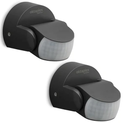 Afbeelding van Oktaplex Bea 2 delige set bewegingsmelder voor buiten, IP65 draaibaar, 180 PIR sensor, 12 m bereik, 230 V, antraciet, opbouwbewegingssensor