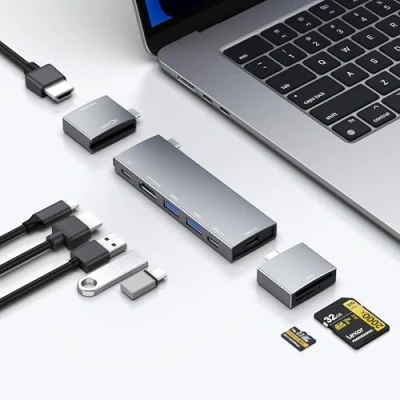 Afbeelding van USB C hub voor MacBook, 8 in 2, 2 HDMI 4K 60Hz, C, A gegevenspoorten, microSD SD kaartlezer MacBook Pro 13 inch, Air M1 M2 M3 iPad Dell XPS, Lenovo Thinkpad, HP