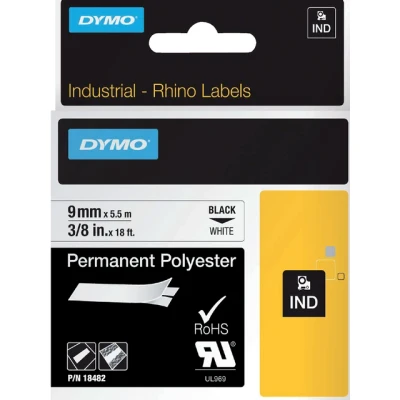 Afbeelding van Labeltape Dymo Rhino 18482 polyester 9mmx5.5m zwart op wit